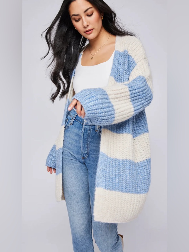 Gentle Fawn Enid Sky Stripe Blue & Cream Oversized Striped Cardigan: S